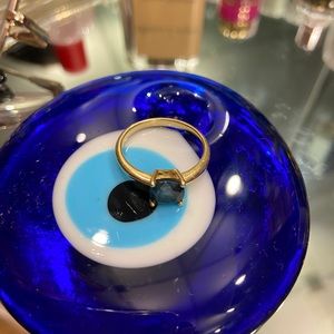 14K Solid Gold London Blue Topaz Artisan Ring